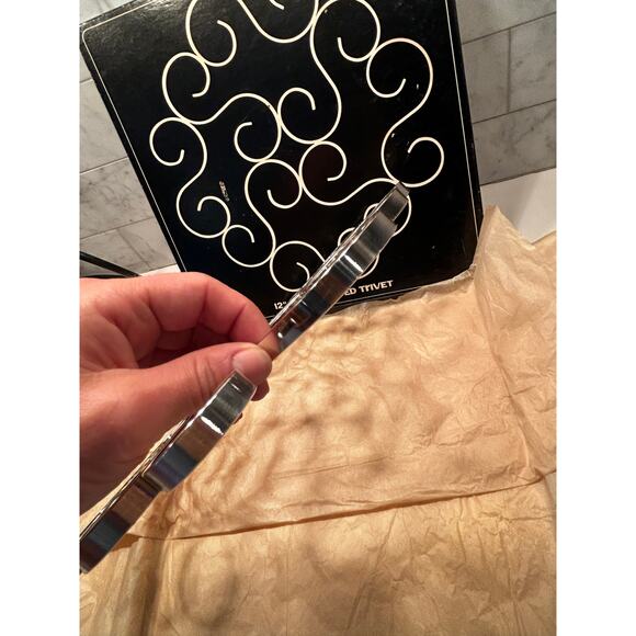 Vintage Silverplate by Duchin Gifts 12" Scroll Trivet MCM Silver Plate - Picture 3 of 7